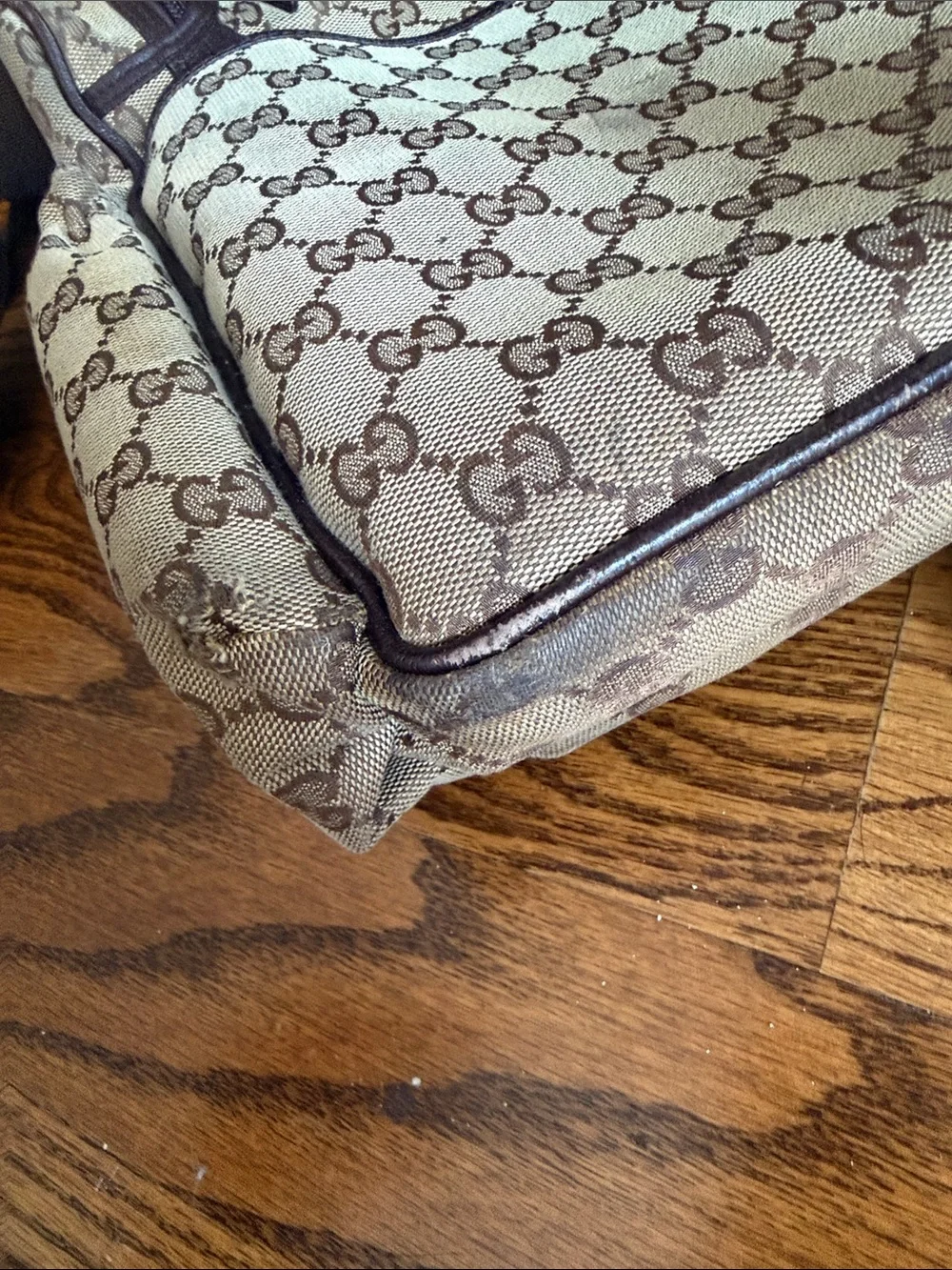 Gucci Beige & Brown GG Monogram Shoulder Bag